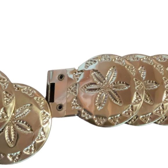 Vintage Gold Metal Disk Bohemian Stretch Belt Size S - L Floral Statemen… - Picture 3 of 8